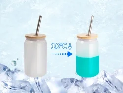 Sublimation Blanks 13oz/400ml Cold Color Change Glass Can with Bamboo Lid