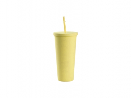 24oz/700ml Double Wall Plastic Tumbler with Straw &amp; Lid (Paint, Yellow)