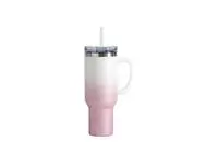 Sublimation 40oz/1200ml White Handle 3D Puffy Cloud Stainless Steel Travel Tumbler with Lid &amp; Straw(Gradient White &amp; Pink)