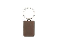 Engraving Blanks Metal Keyring  w/ Engravable Leather (Rect, Brown)