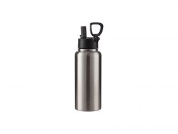 32oz/950ml Sublimation Blank Stainless Steel Water Bottles with Wide Mouth Straw Lid &amp; Rotating Handle (Silver)