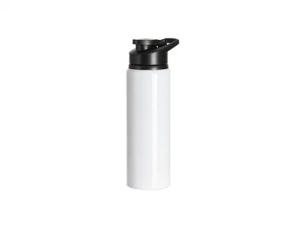 Sublimation Blanks 750m White Aluminium Bottle w/ Black Portable Flip Lid