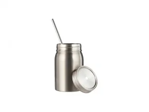 17oz/500ml Sublimation Stainless Steel Mason Tumbler with Straw (Silver)