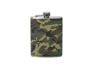 8oz/240ml Engraving Stainless Steel Flask with PU Cover(Camouflage ArmyGreen)