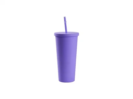 24oz/700ml Double Wall Plastic Tumbler with Straw &amp; Lid (Paint, Purple)