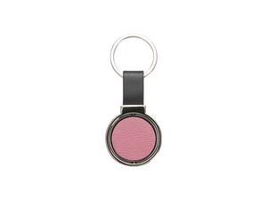 Engraving Blanks Metal Keyring  w/ Engravable Leather (Round, Pink)