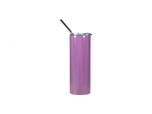 Sublimation 20oz/600ml Glitter Sparkling Stainless Steel Skinny Tumbler w/ Straw (Purple)