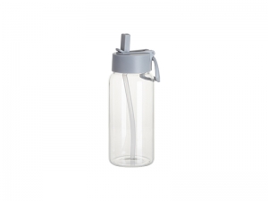 Sublimation Blanks 25oz/750ml Glass Sports Bottle w/ Grey Straw Lid