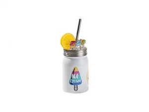 17oz/500ml SS Sublimation Blanks White Mason Jar with Fake Ice &amp; Fruit Topper Lid (Clear, Lemon)