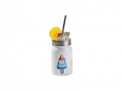 17oz/500ml SS Sublimation Blanks White Mason Jar with Fake Ice &amp; Fruit Topper Lid (Clear, Lemon)