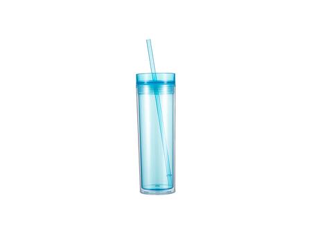 Copo Plástico Dupla Capa 16oz/473ml com Tampa e Canudo (Azul Celeste)