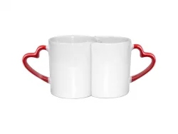 Sublimation 11oz Couple Mugs w/ Red Heart Handle