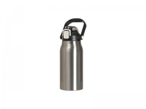 Sublimation Blanks 44oz/1300ml Stainless Steel Travel Bottle w/ Black Portable Straw Lid &amp; Handle(Silver)