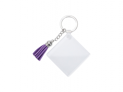 Sublimation Blanks Acrylic Keyring W/ Purple Tassel (Square, 5*5*0.4cm)