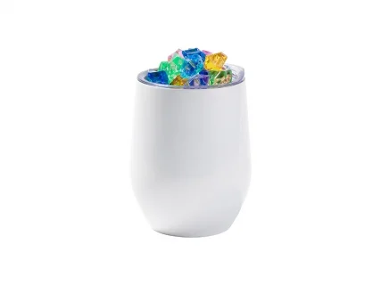 12oz SS Sublimation Blanks White Stemless Wine Cup with Color Fake Crushed Ice Topper Lid