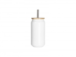 Sublimation Blanks 15oz/450ml Double Wall SS Can Mug with Bamboo Lid(White)