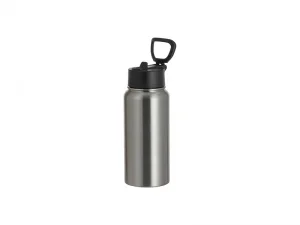 25oz/750ml Stainless Steel Water Bottle w/ Wide Mouth Straw &amp; Portable Lid (Silver)