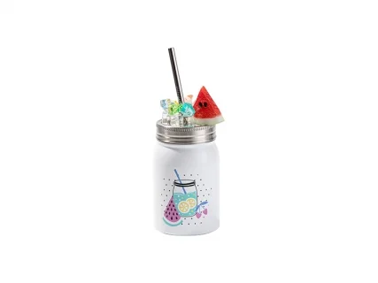 17oz/500ml SS Sublimation Blanks White Mason Jar with Fake Ice &amp; Fruit Topper Lid (Clear, Watermelon)
