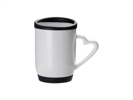 Taza Cerámica con tapa y base de silicona 12oz/360ml (Negro)