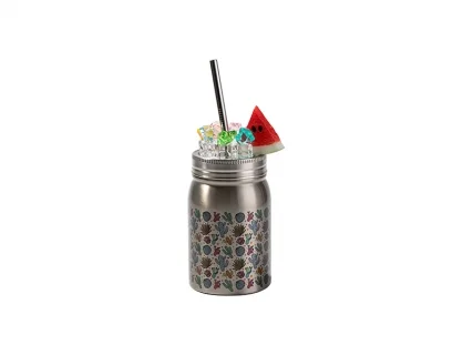 17oz/500ml SS Sublimation Blanks Silver Mason Jar with Fake Ice &amp; Fruit Topper Lid (Clear, Watermelon)