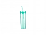 16oz/473ml Double Wall Clear Plastic Skinny Tumbler with Straw &amp; Lid (Light Green)