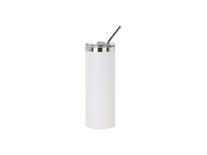 Sublimation Blanks 20oz/600ml Powder Coated SS Tumbler with Straw &amp; Waterproof Flip Lid (White, Matt Sub Coating)