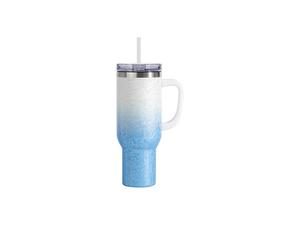 Sublimation 40oz/1200ml White Handle 3D Puffy Cloud Stainless Steel Travel Tumbler with Lid &amp; Straw(Gradient White &amp; Light Blue)