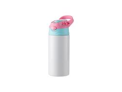 Botellas de agua para niños Infantil Acero Inoxidable con Pajita de Silicona y Tapa Rosa de 12oz/360ml (Blanco)