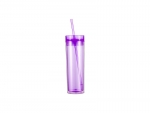 16oz/473ml Double Wall Clear Plastic Skinny Tumbler with Straw &amp; Lid (Light Purple)
