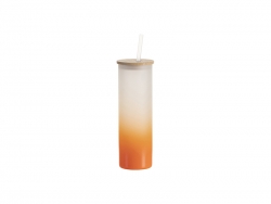 Sublimation Blanks 20oz/600ml Glass Skinny Tumbler w/Straw &amp; Bamboo Lid(Frosted, Gradient Orange)