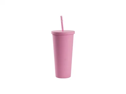 24oz/700ml Double Wall Plastic Tumbler with Straw &amp; Lid (Paint, Pink)