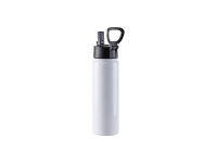 22oz/650ml Sublimation Blank Stainless Steel Water Bottles with Wide Mouth Straw Lid & Rotating Handle (White)