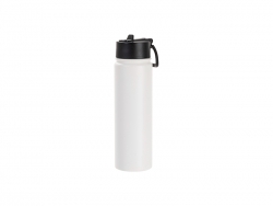 Sublimation Blanks 22oz/650ml Powder Coated SS Flask w/ Wide Mouth Straw Lid &amp; Rotating Handle (White, Matt Sub Coating)