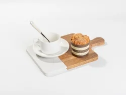 White Marble and Acacia Wood Cutting Board with Handle (20*30*1.3cm)