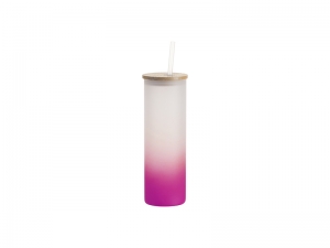 Sublimation Blanks 20oz/600ml Glass Skinny Tumbler w/Straw &amp; Bamboo Lid(Frosted, Gradient Purple)