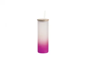 Sublimation Blanks 20oz/600ml Glass Skinny Tumbler w/Straw &amp; Bamboo Lid(Frosted, Gradient Purple)