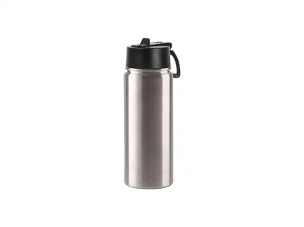 Engraving Blanks 18oz/550ml SS Flask w/ Wide Mouth Straw Lid &amp; Rotating Handle (Silver)