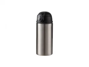 Engraving Blanks 12oz/360ml Powder Coated Kids SS Bottle with Silicon Straw &amp; Black Lid (Silver)