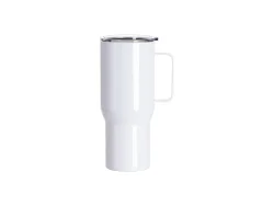 Sublimation Blanks 25oz/750ml Stainless Steel Travel Tumbler with Clear Flat Lid &amp; Handle (White)