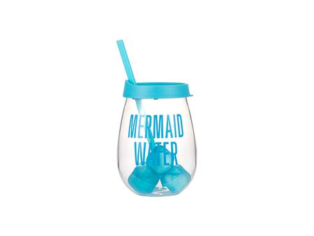 Copo Plástico Transparente 10oz/300ml (Azul celeste com cubos de gelo reutilizáveis)