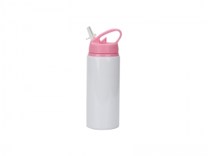 Sublimation Blanks 20oz/600ml White Aluminium Bottle w/ Pink Straw Lid