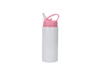 Sublimation Blanks 20oz/600ml White Aluminium Bottle w/ Pink Straw Lid
