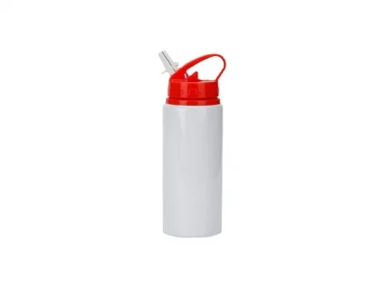 Sublimation Blanks 20oz/600ml White Aluminium Bottle w/ Red Straw Lid