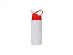 Sublimation Blanks 20oz/600ml White Aluminium Bottle w/ Red Straw Lid