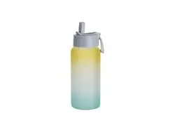 Botella Deportiva Cristal Escarchado 25oz/750ml Sublimación con Pajita y Tapa Azul (Color Degradado Amarillo y Verde)