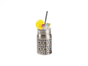 17oz/500ml SS Sublimation Blanks Silver Mason Jar with Fake Ice &amp; Fruit Topper Lid (Clear, Lemon)