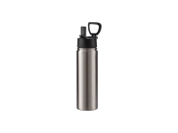 22oz/650ml Sublimation Blank Stainless Steel Water Bottles with Wide Mouth Straw Lid & Rotating Handle (Silver)