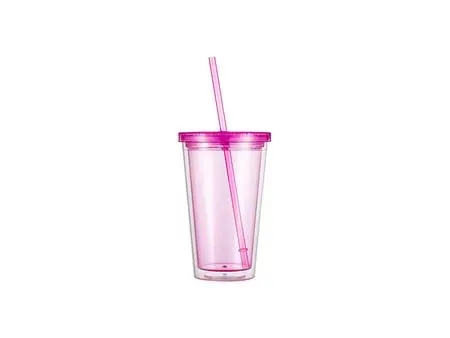 Copo Plástico Dupla Capa 24oz/700ml com Tampa e Canudo (Fúcsia)