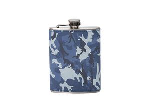 8oz/240ml Engraving Stainless Steel Flask with PU Cover(Camouflage Blue)
