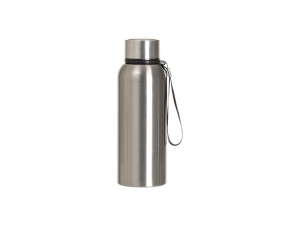 Sublimation Blanks 20oz/600ml Stainless Steel Bottle w/ Black Portable String (Silver)